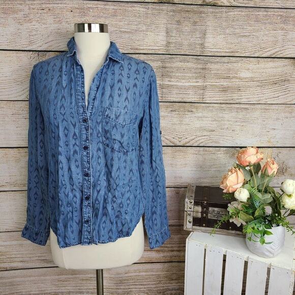Cloth +‎ Stone Aztec Chambray Button Down Top Small - Picture 1 of 7
